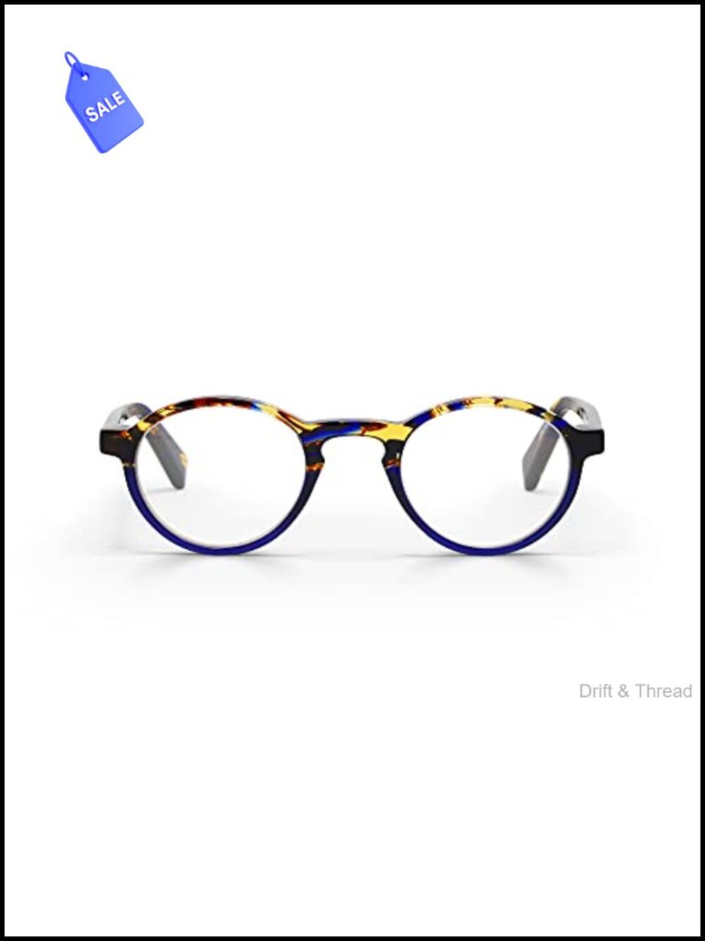 Round Reading Glasses Blue Light Acetate Spring Hinge +1.50 Narrow